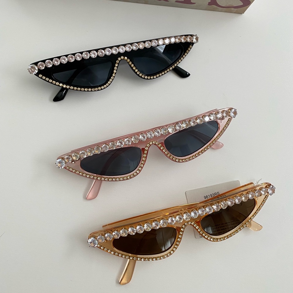 Rhinestone Cat-Eye Sunglasses — Black, Pink & Brown